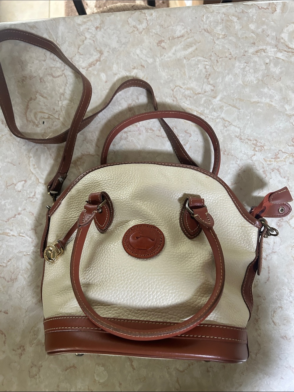 Dooney & Bourke Cream and Brown Pebble Leather Satchel